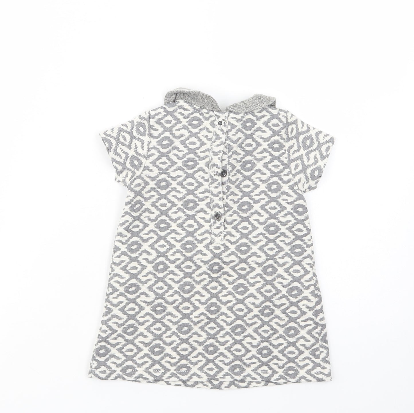 NEXT Baby Grey Geometric Polyester Tunic Blouse Size 6-9 Months Collared Button