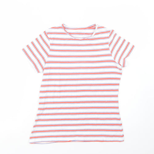 Dunnes Stores Womens White Striped Cotton Basic T-Shirt Size S Crew Neck
