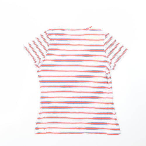 Dunnes Stores Womens White Striped Cotton Basic T-Shirt Size S Crew Neck