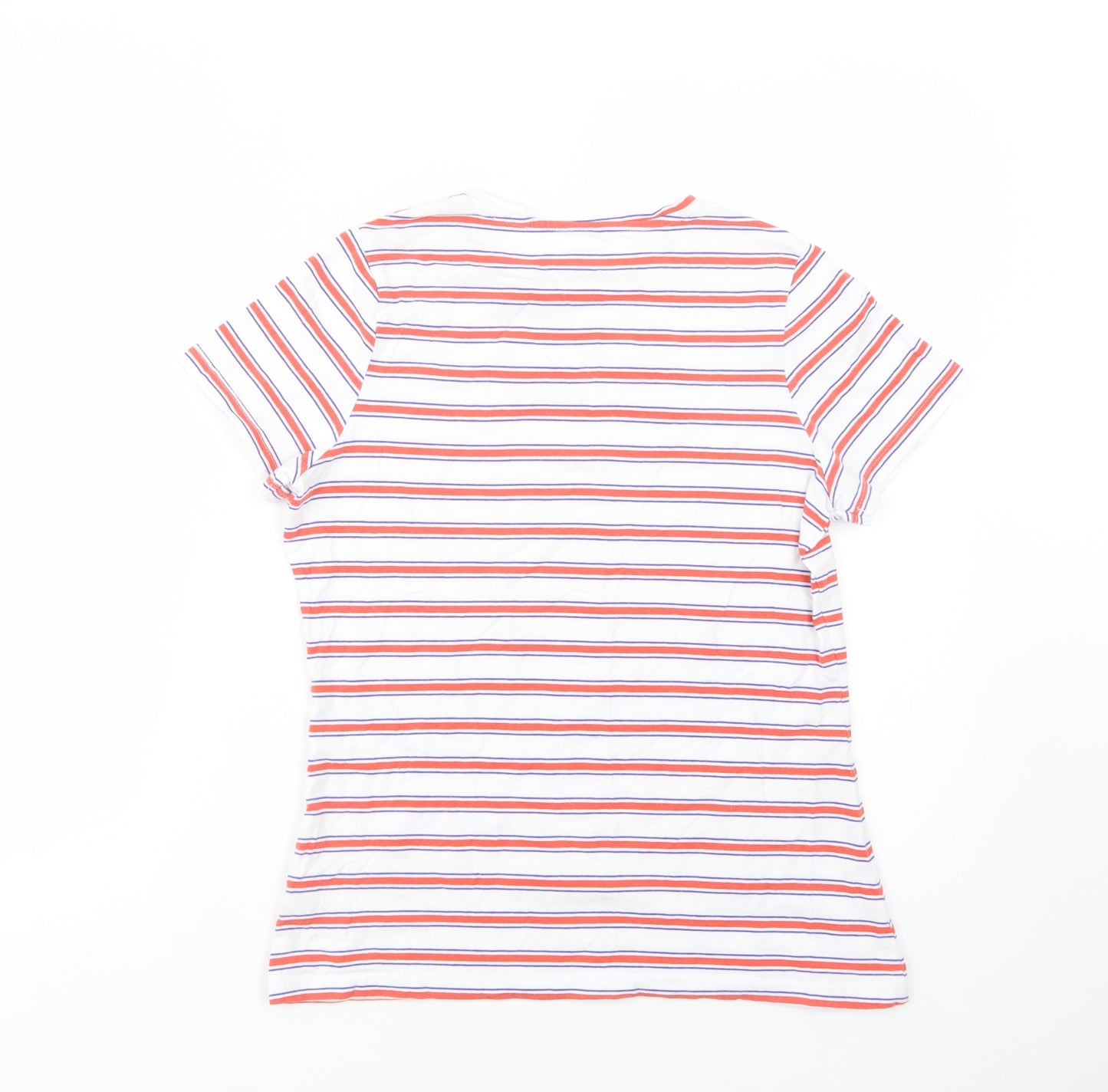 Dunnes Stores Womens White Striped Cotton Basic T-Shirt Size S Crew Neck