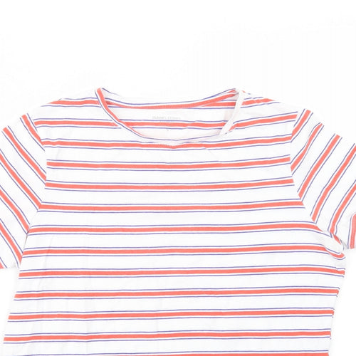 Dunnes Stores Womens White Striped Cotton Basic T-Shirt Size S Crew Neck