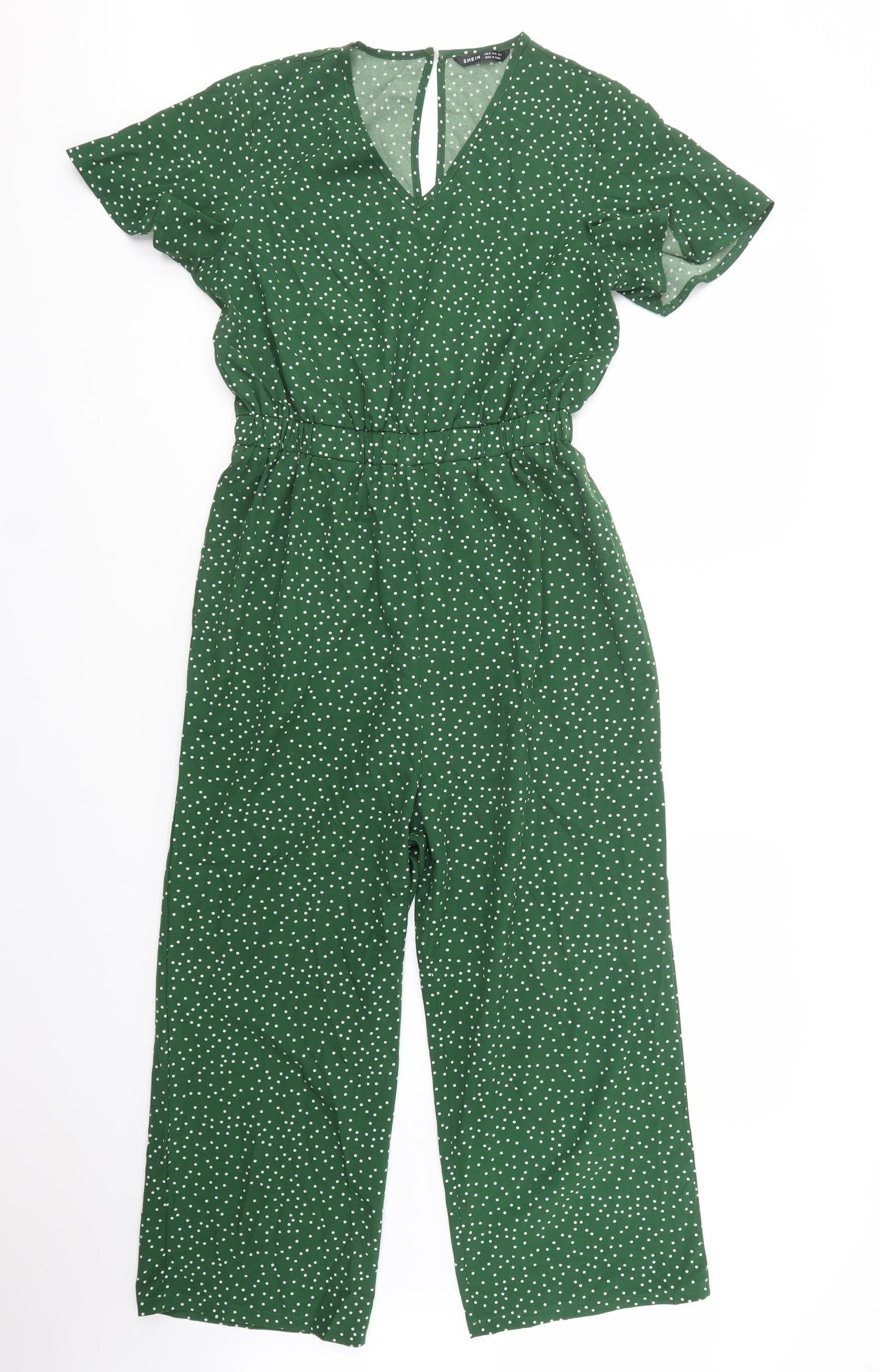 SheIn Womens Green Polka Dot Polyester Jumpsuit One-Piece Size M L24 in Button