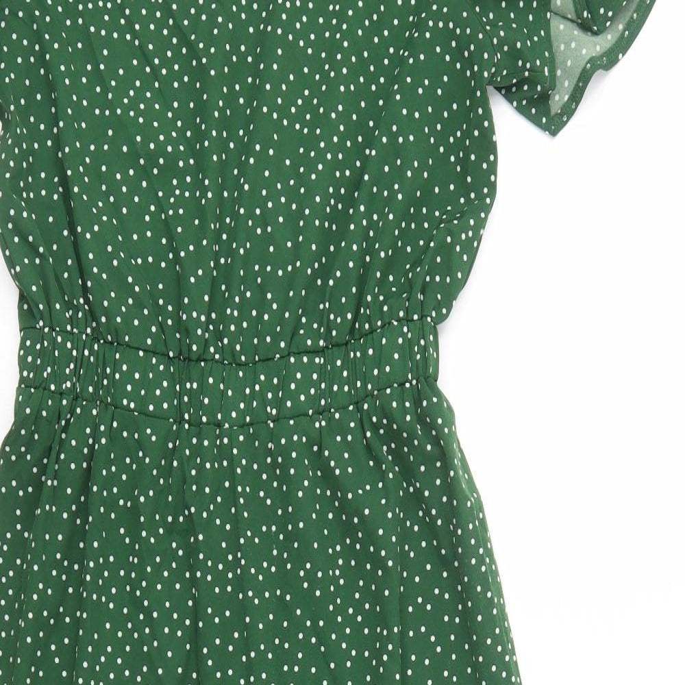SheIn Womens Green Polka Dot Polyester Jumpsuit One-Piece Size M L24 in Button