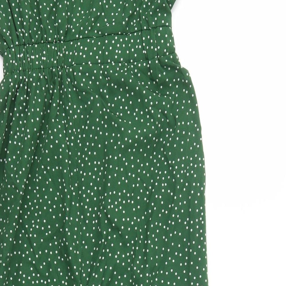 SheIn Womens Green Polka Dot Polyester Jumpsuit One-Piece Size M L24 in Button