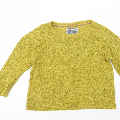 Indigo Womens Yellow Boat Neck  Acrylic Pullover Jumper Size 16