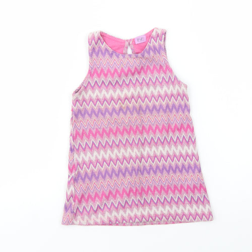 F&F Girls Purple Geometric Cotton Pullover Blouse Size 2-3 Years Crew Neck Button