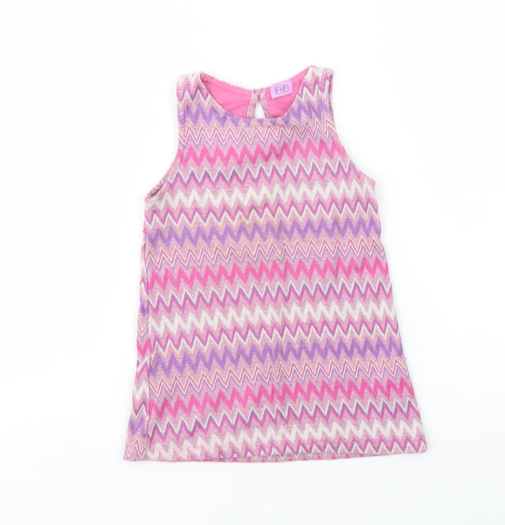 F&F Girls Purple Geometric Cotton Pullover Blouse Size 2-3 Years Crew Neck Button