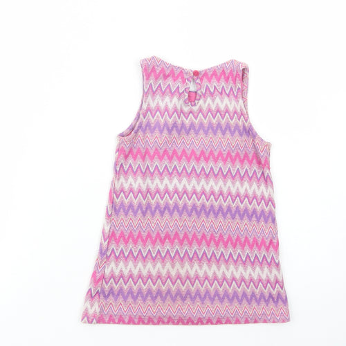F&F Girls Purple Geometric Cotton Pullover Blouse Size 2-3 Years Crew Neck Button