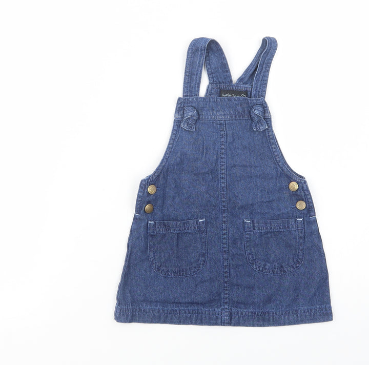 Cynthia Rowley Girls Blue Cotton Pinafore/Dungaree Dress Size 2 Years Square Neck Button
