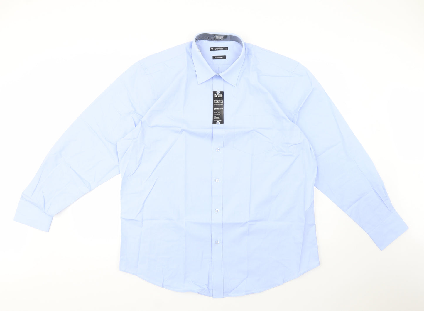 Dunnes Stores Mens Blue  Cotton  Dress Shirt Size 17 Collared Button