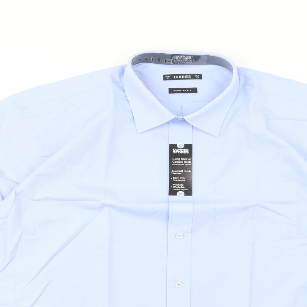 Dunnes Stores Mens Blue  Cotton  Dress Shirt Size 17 Collared Button