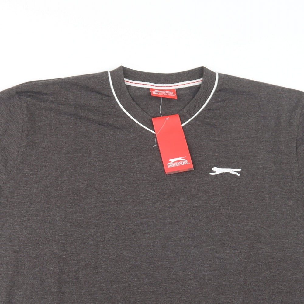 Slazenger Mens Brown  Cotton  T-Shirt Size L V-Neck