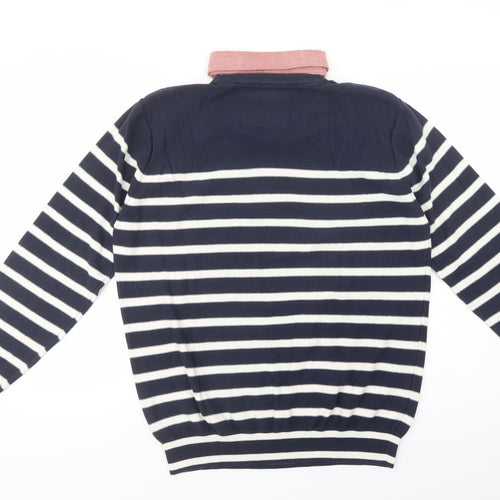 NEXT Mens Blue Collared Striped Cotton Pullover Jumper Size L