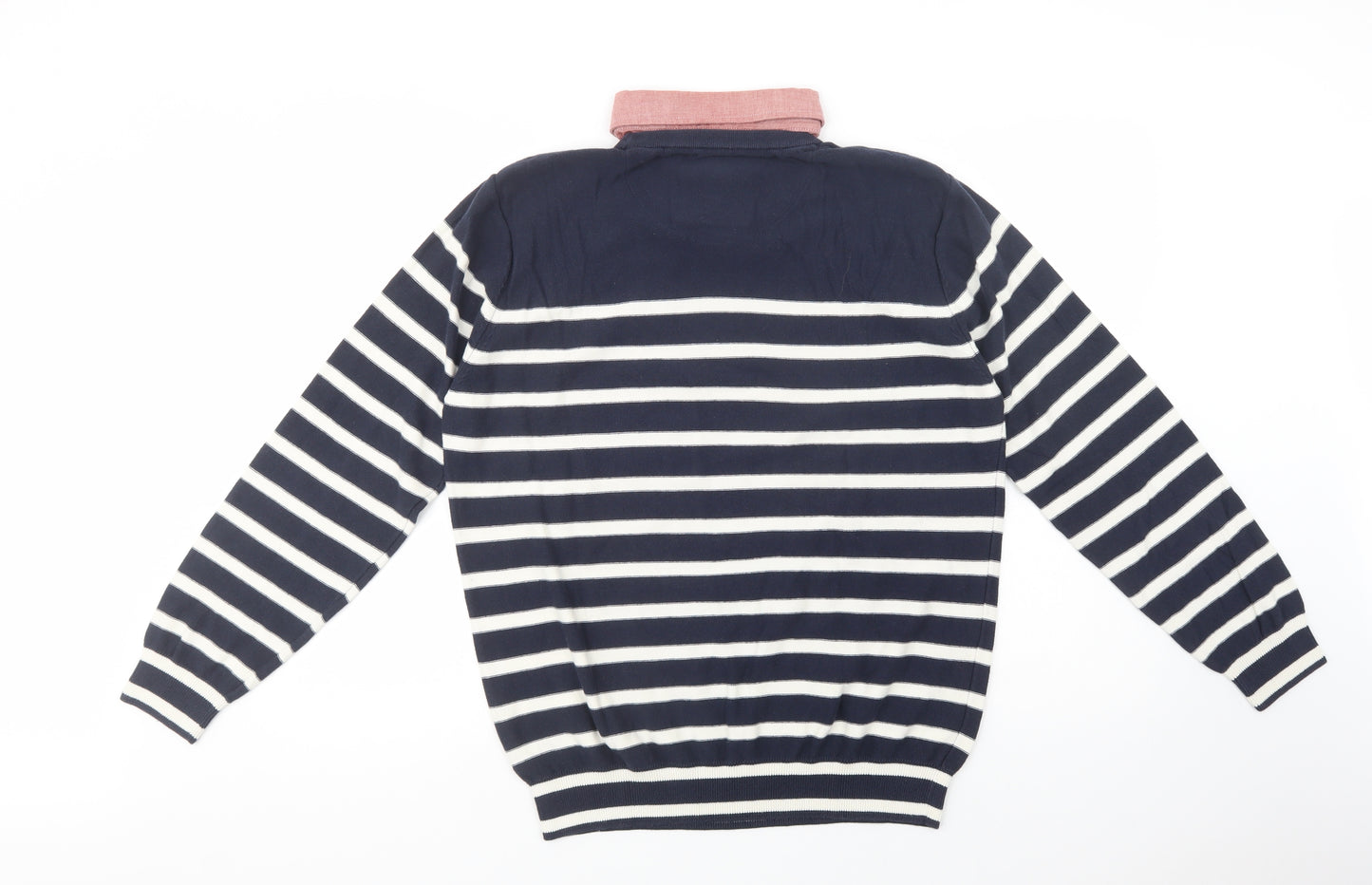 NEXT Mens Blue Collared Striped Cotton Pullover Jumper Size L