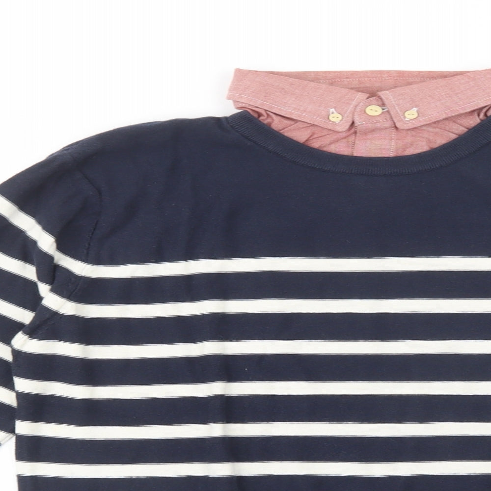 NEXT Mens Blue Collared Striped Cotton Pullover Jumper Size L