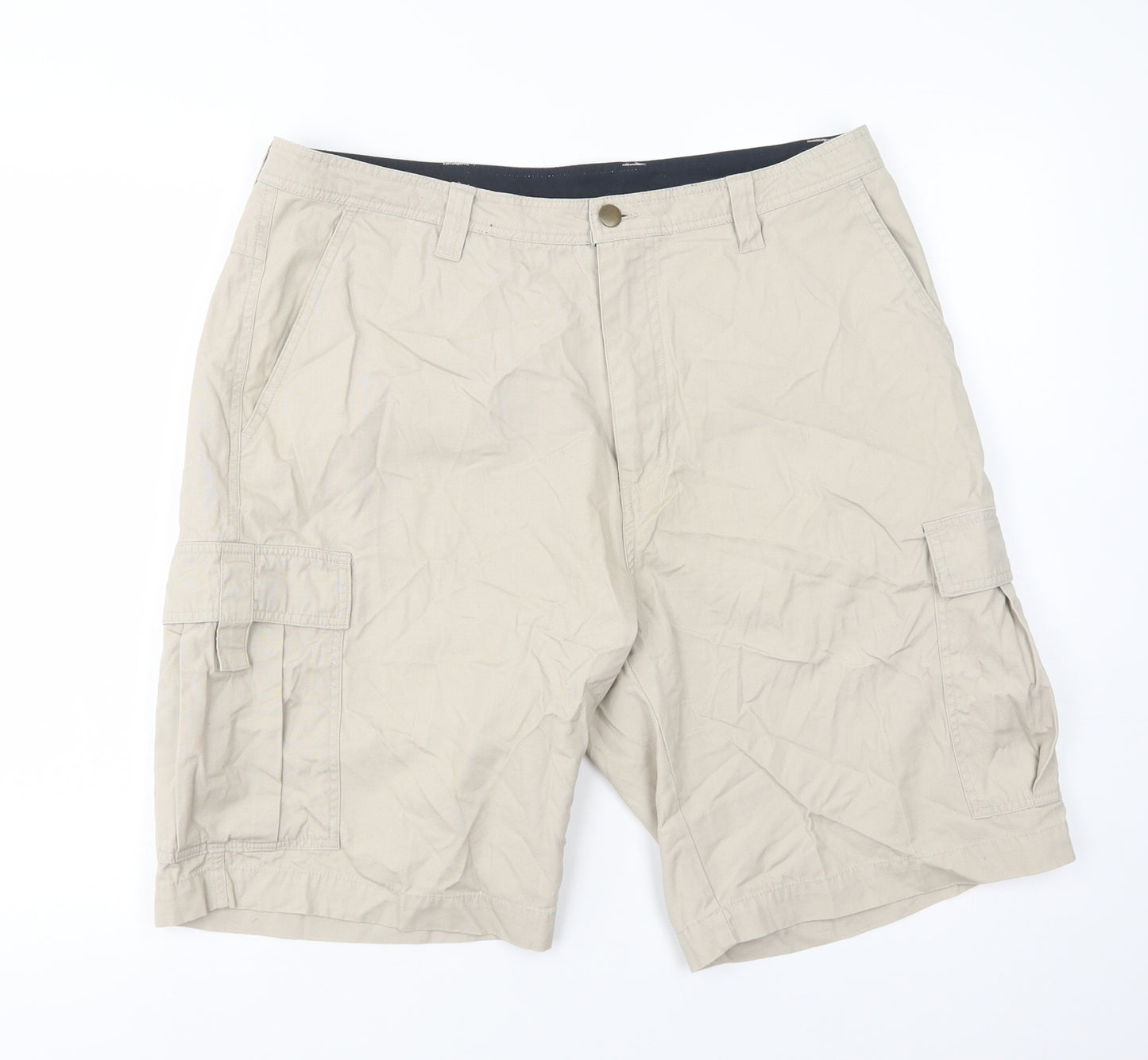 Dunnes Stores Mens Beige  Cotton Cargo Shorts Size 36 in L11 in Regular Button