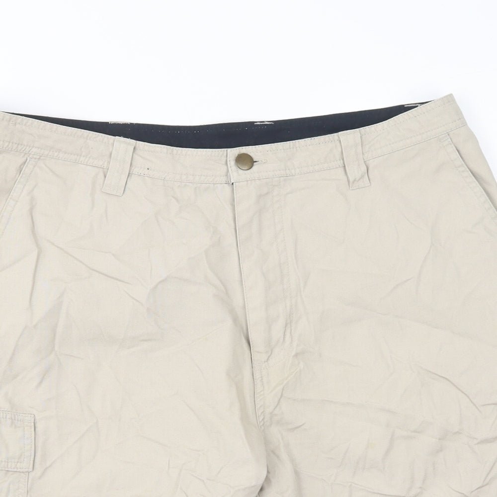 Dunnes Stores Mens Beige  Cotton Cargo Shorts Size 36 in L11 in Regular Button