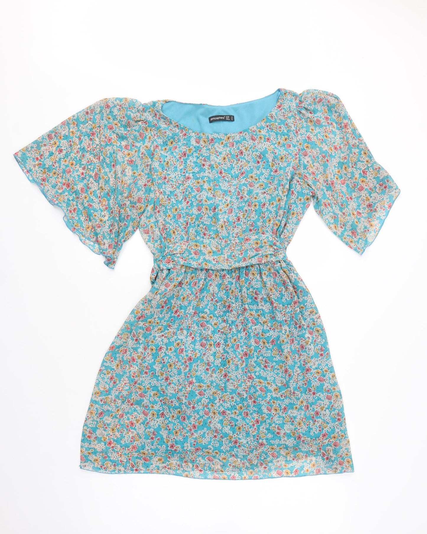Atmosphere Womens Blue Floral Polyester Fit & Flare  Size 16  Boat Neck Pullover