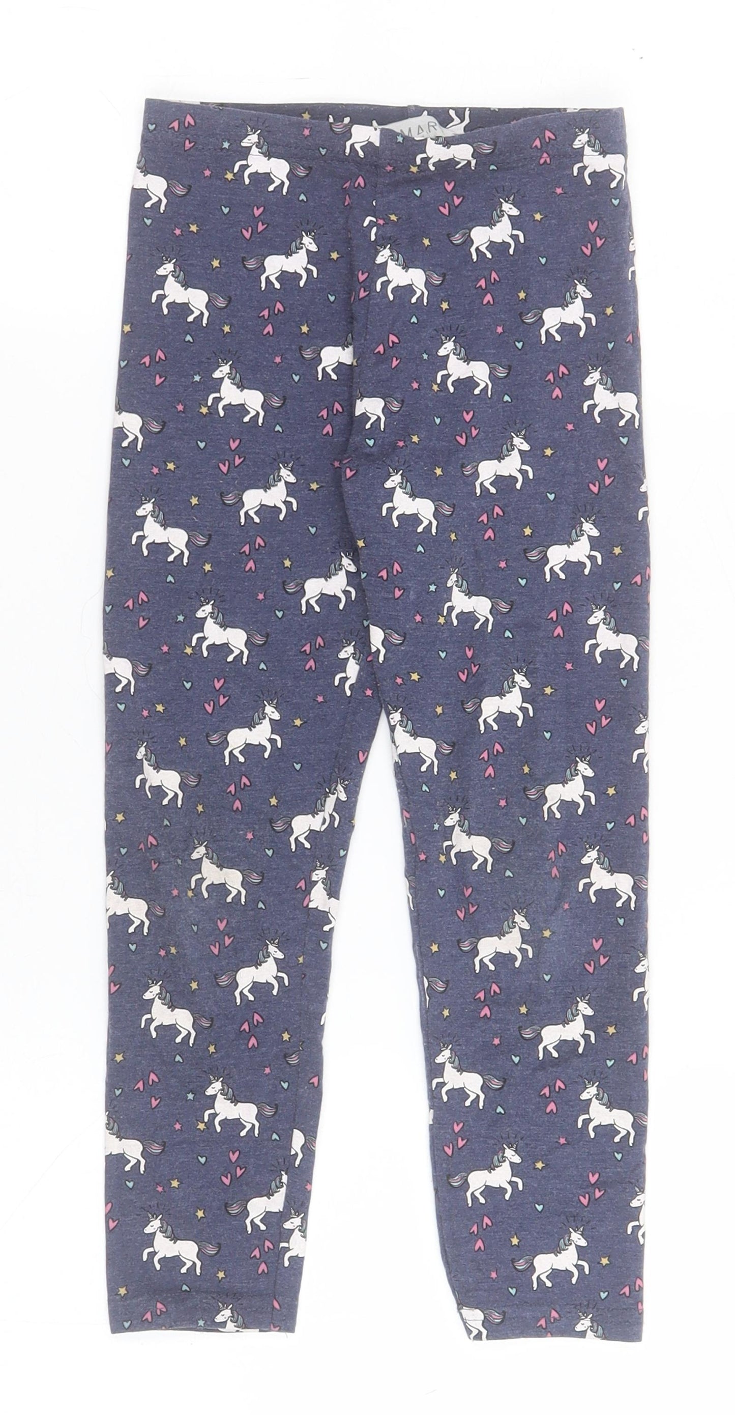 Primark Girls Blue  Cotton Jegging Trousers Size 5-6 Years  Regular  - Unicorn