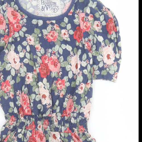NEXT Girls Blue Floral 100% Cotton T-Shirt Dress  Size 7 Years  Round Neck
