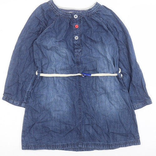 Mini Club Girls Blue  Cotton T-Shirt Dress  Size 5-6 Years  Round Neck Button