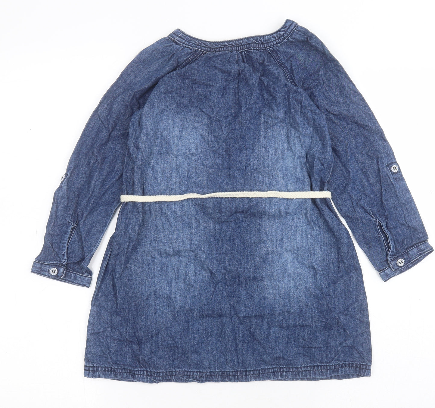 Mini Club Girls Blue  Cotton T-Shirt Dress  Size 5-6 Years  Round Neck Button