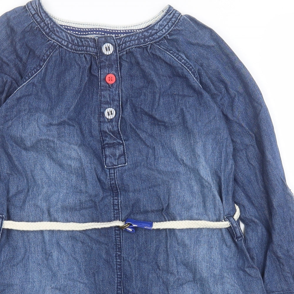 Mini Club Girls Blue  Cotton T-Shirt Dress  Size 5-6 Years  Round Neck Button