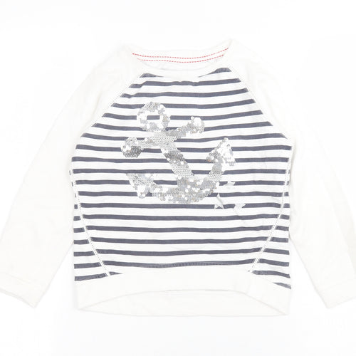 Dunnes Girls White Striped Cotton Pullover Sweatshirt Size 5 Years   - Anchor
