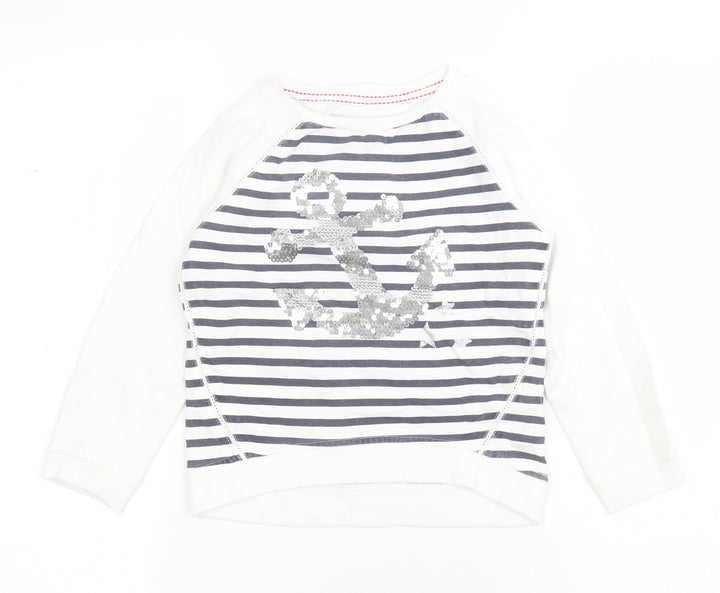 Dunnes Girls White Striped Cotton Pullover Sweatshirt Size 5 Years   - Anchor