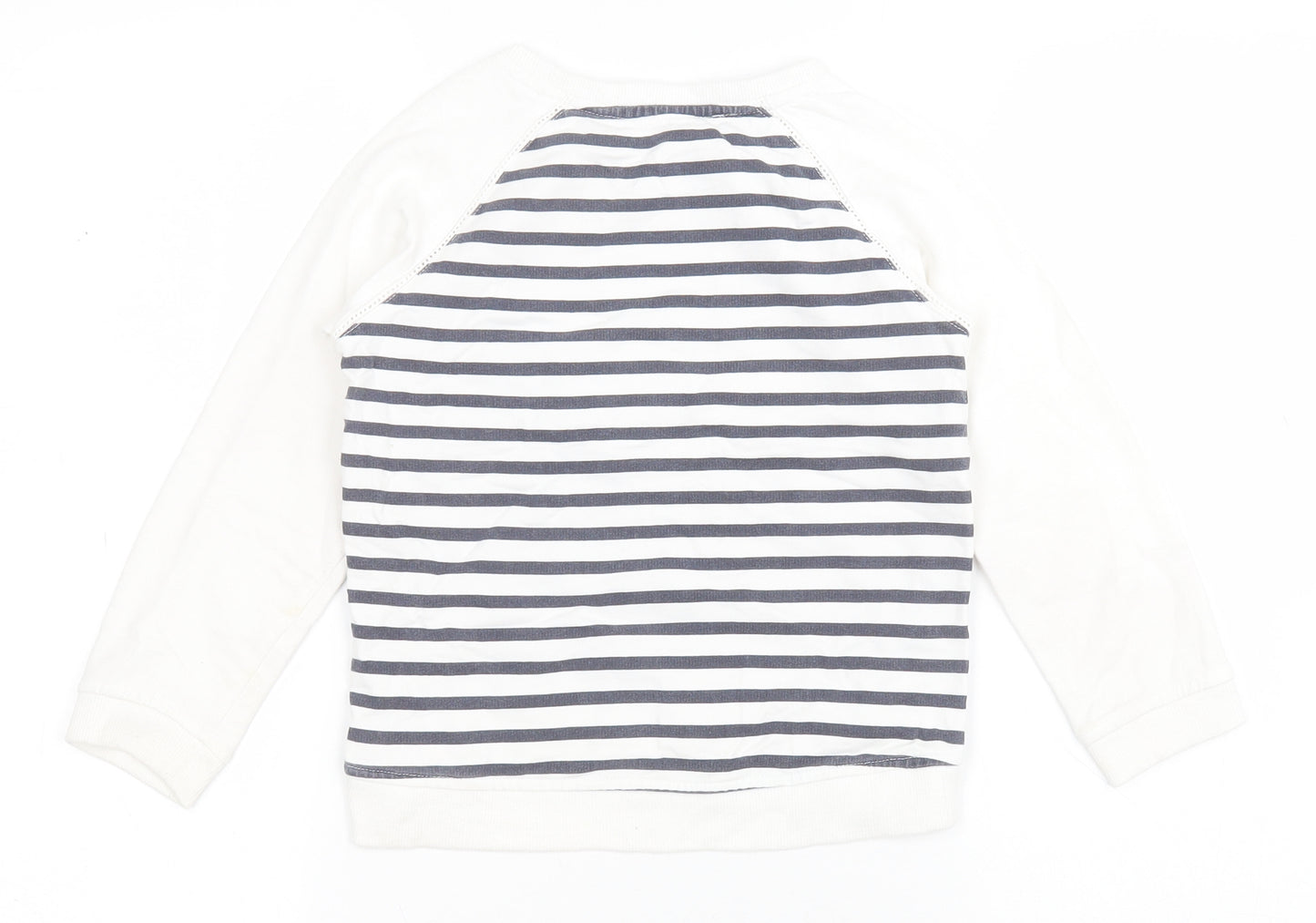 Dunnes Girls White Striped Cotton Pullover Sweatshirt Size 5 Years   - Anchor