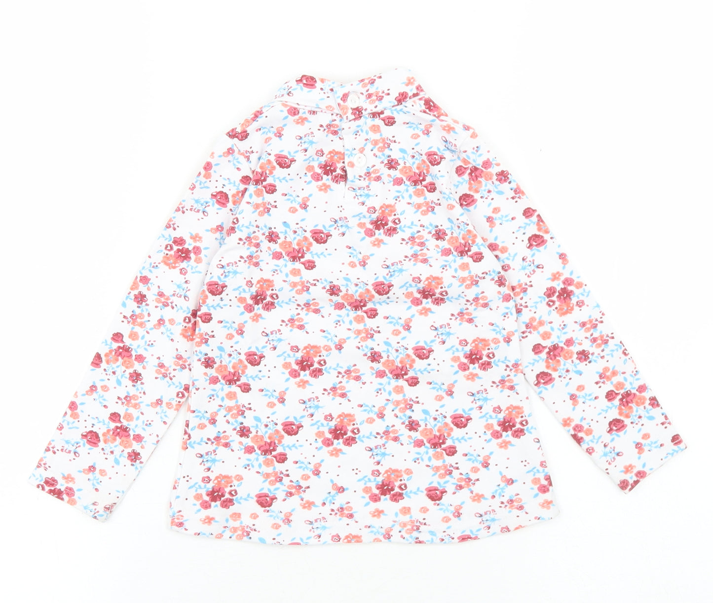 Cantarana Baby White Floral Cotton Pullover T-Shirt Size 12 Months High Neck Button