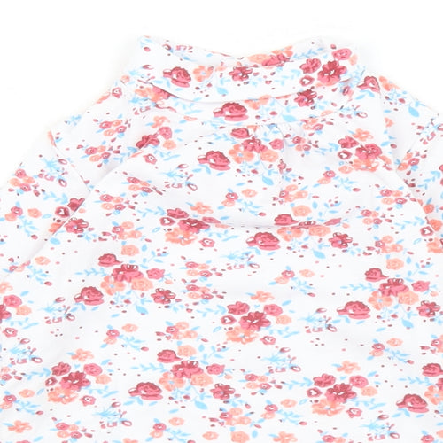 Cantarana Baby White Floral Cotton Pullover T-Shirt Size 12 Months High Neck Button