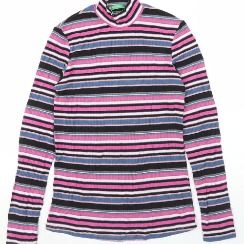 United Colors of Benetton Womens Multicoloured Striped Viscose Basic T-Shirt One Size High Neck