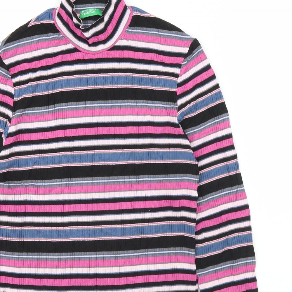 United Colors of Benetton Womens Multicoloured Striped Viscose Basic T-Shirt One Size High Neck