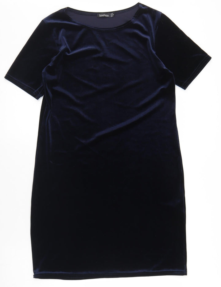 Boohoo Womens Blue Polyester Bodycon Size 10 Round Neck