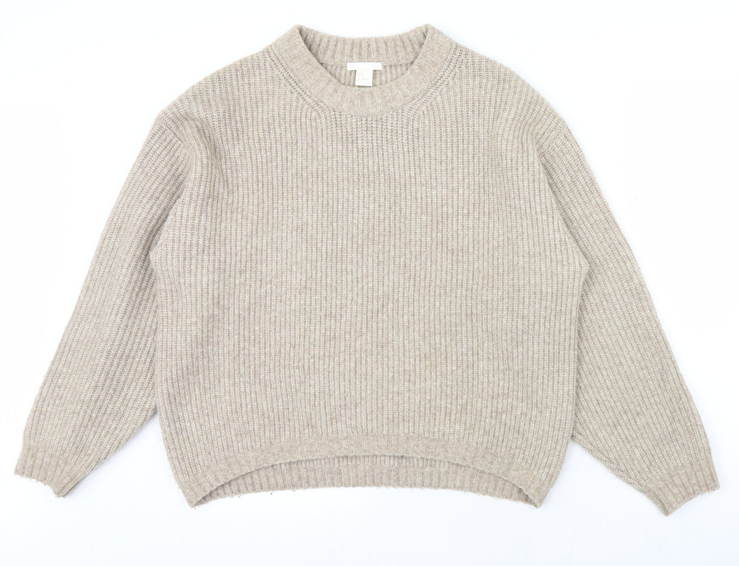 H&M Womens Beige Round Neck  Acrylic Pullover Jumper Size M