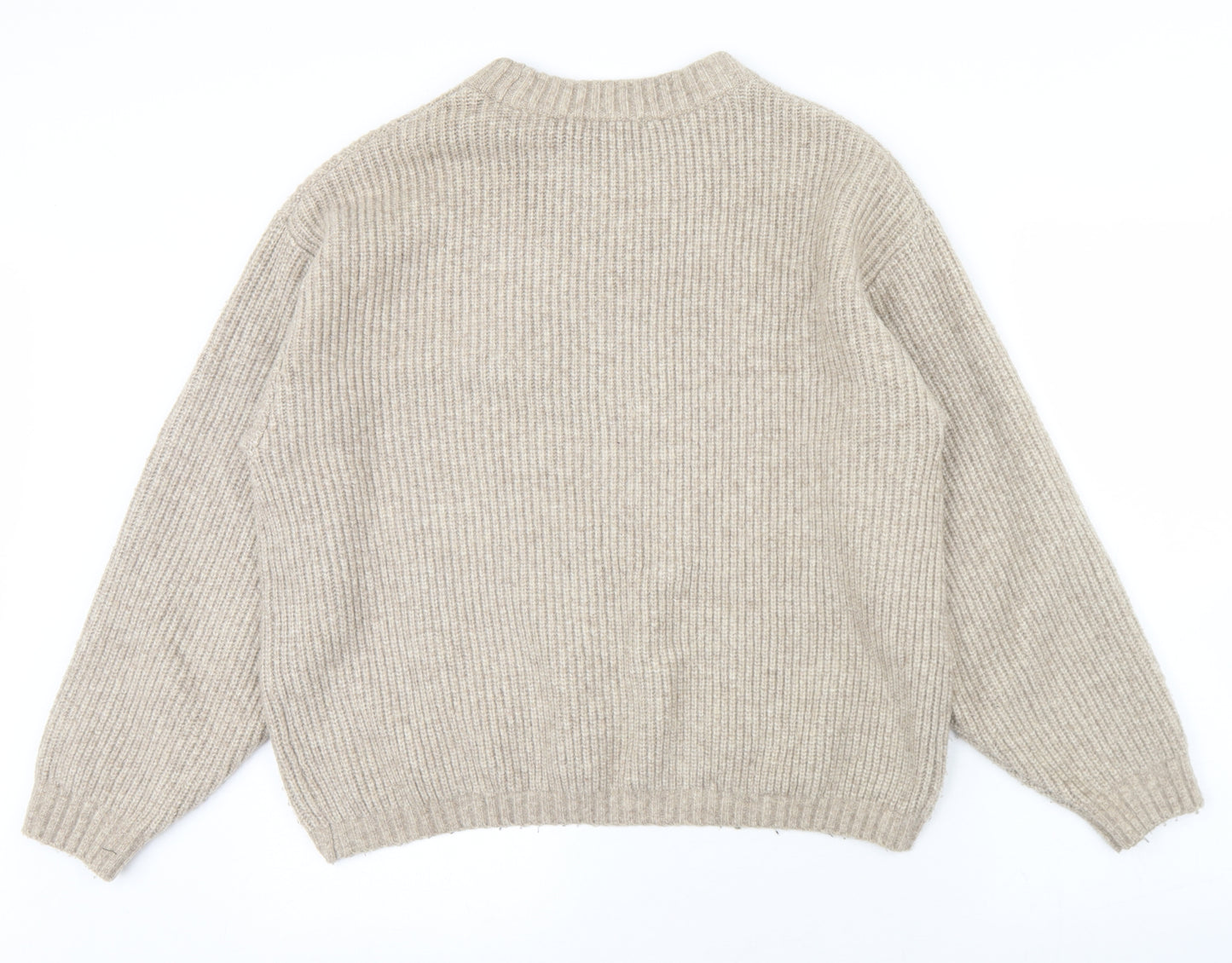 H&M Womens Beige Round Neck  Acrylic Pullover Jumper Size M