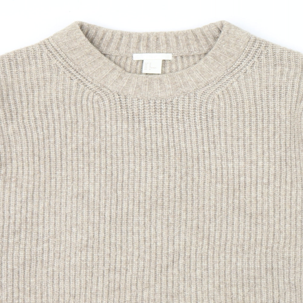 H&M Womens Beige Round Neck  Acrylic Pullover Jumper Size M