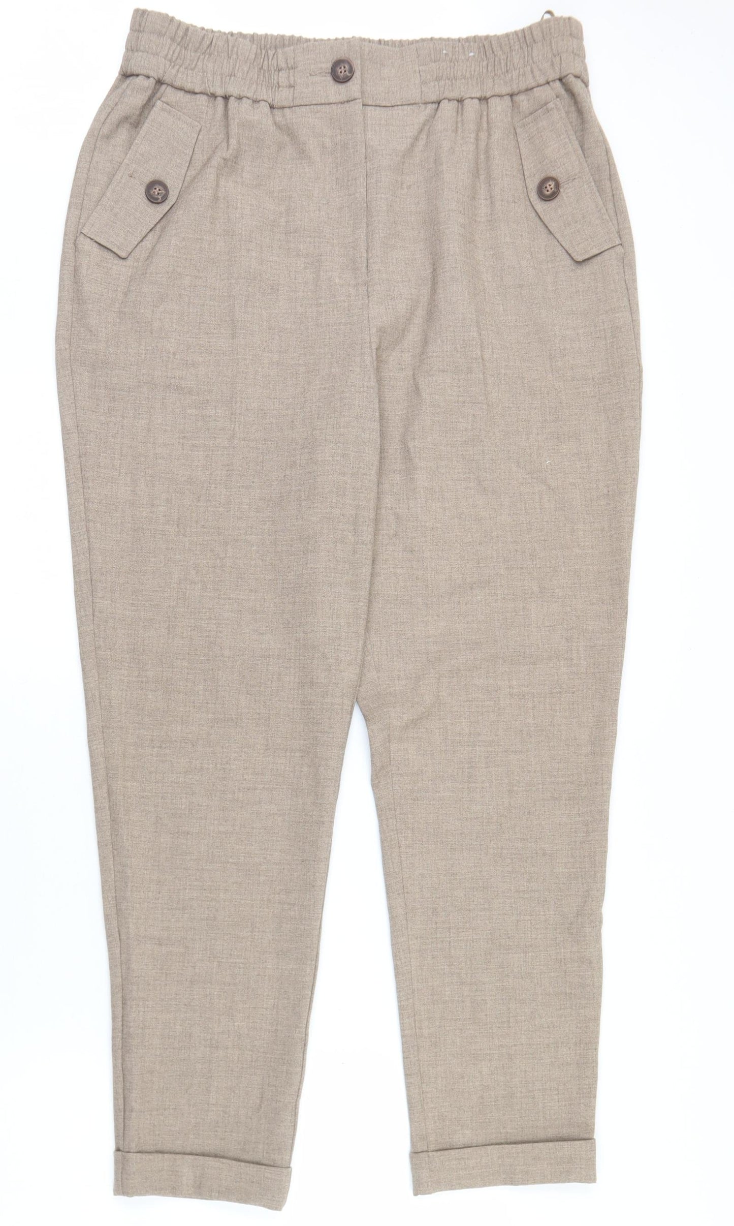 F&F Womens Beige  Polyester Chino Trousers Size 14 L26 in Regular Zip