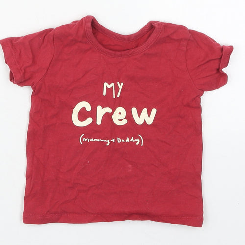 George Baby Red  Cotton Basic T-Shirt Size 6-9 Months Crew Neck Pullover - My Crew Mummy & Daddy