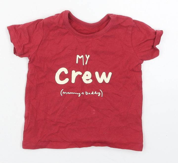 George Baby Red  Cotton Basic T-Shirt Size 6-9 Months Crew Neck Pullover - My Crew Mummy & Daddy