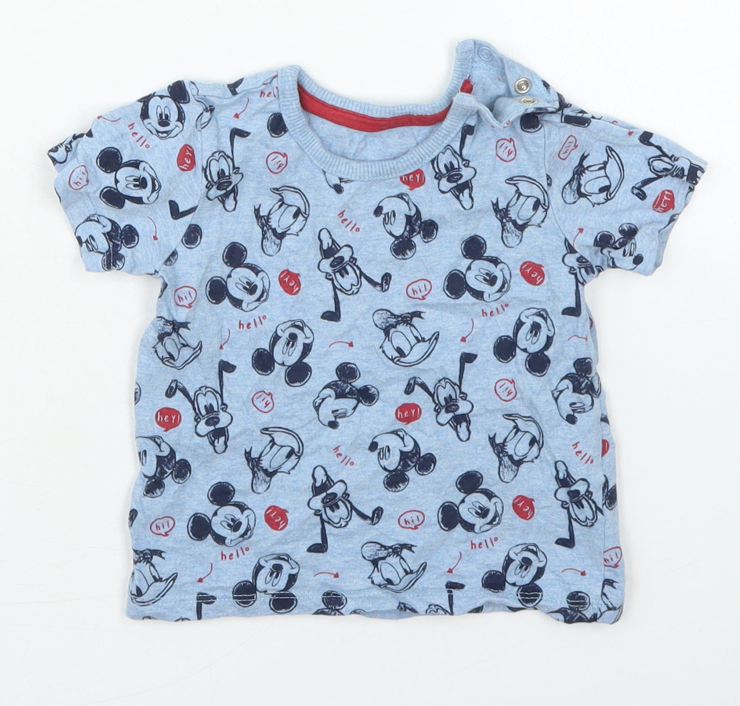 George Boys Blue  Cotton Basic T-Shirt Size 9-12 Months Crew Neck Pullover - Mickey Mouse and Friends