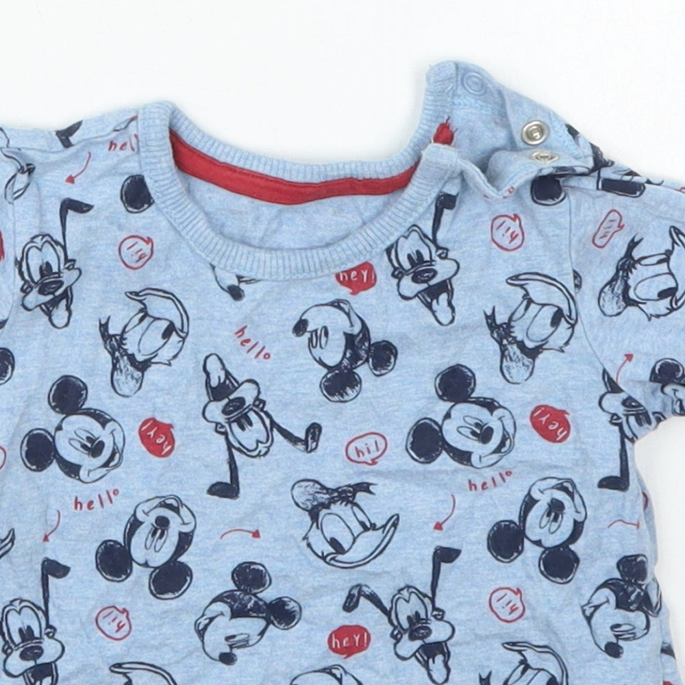 George Boys Blue  Cotton Basic T-Shirt Size 9-12 Months Crew Neck Pullover - Mickey Mouse and Friends