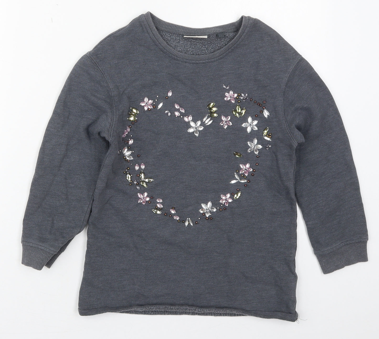 Next Girls Grey  Cotton Pullover Sweatshirt Size 8 Years  Pullover - Heart