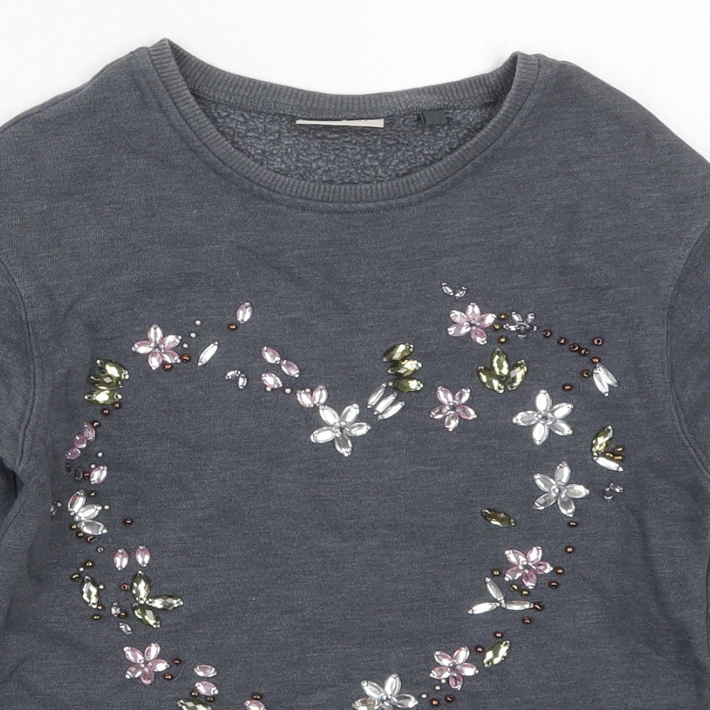 Next Girls Grey  Cotton Pullover Sweatshirt Size 8 Years  Pullover - Heart