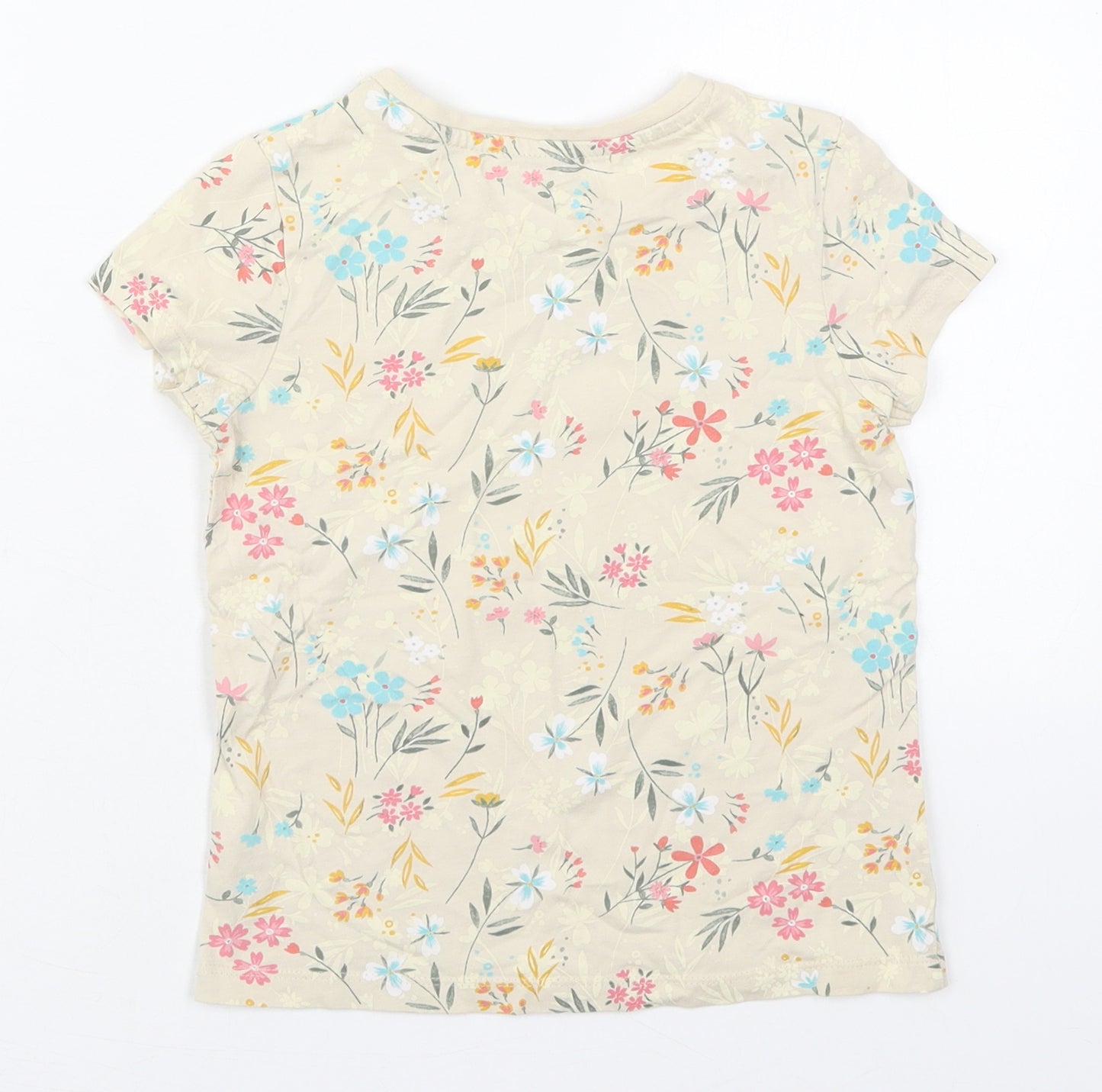 George Girls Beige Floral Cotton Basic T-Shirt Size 6-7 Years Crew Neck Pullover