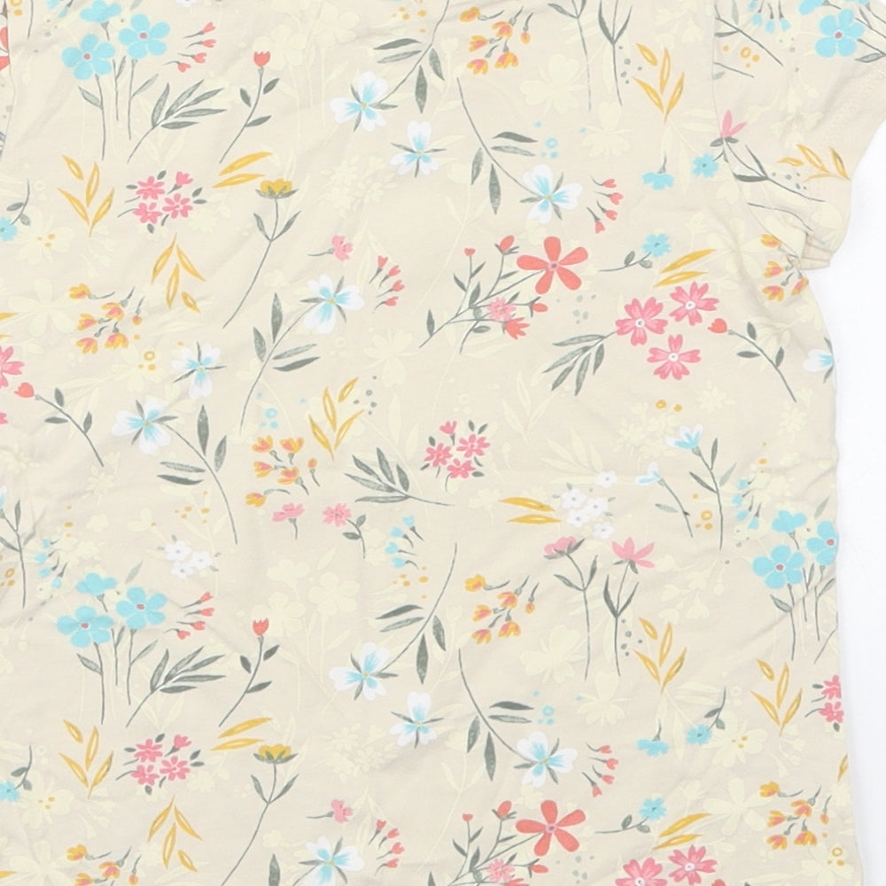 George Girls Beige Floral Cotton Basic T-Shirt Size 6-7 Years Crew Neck Pullover