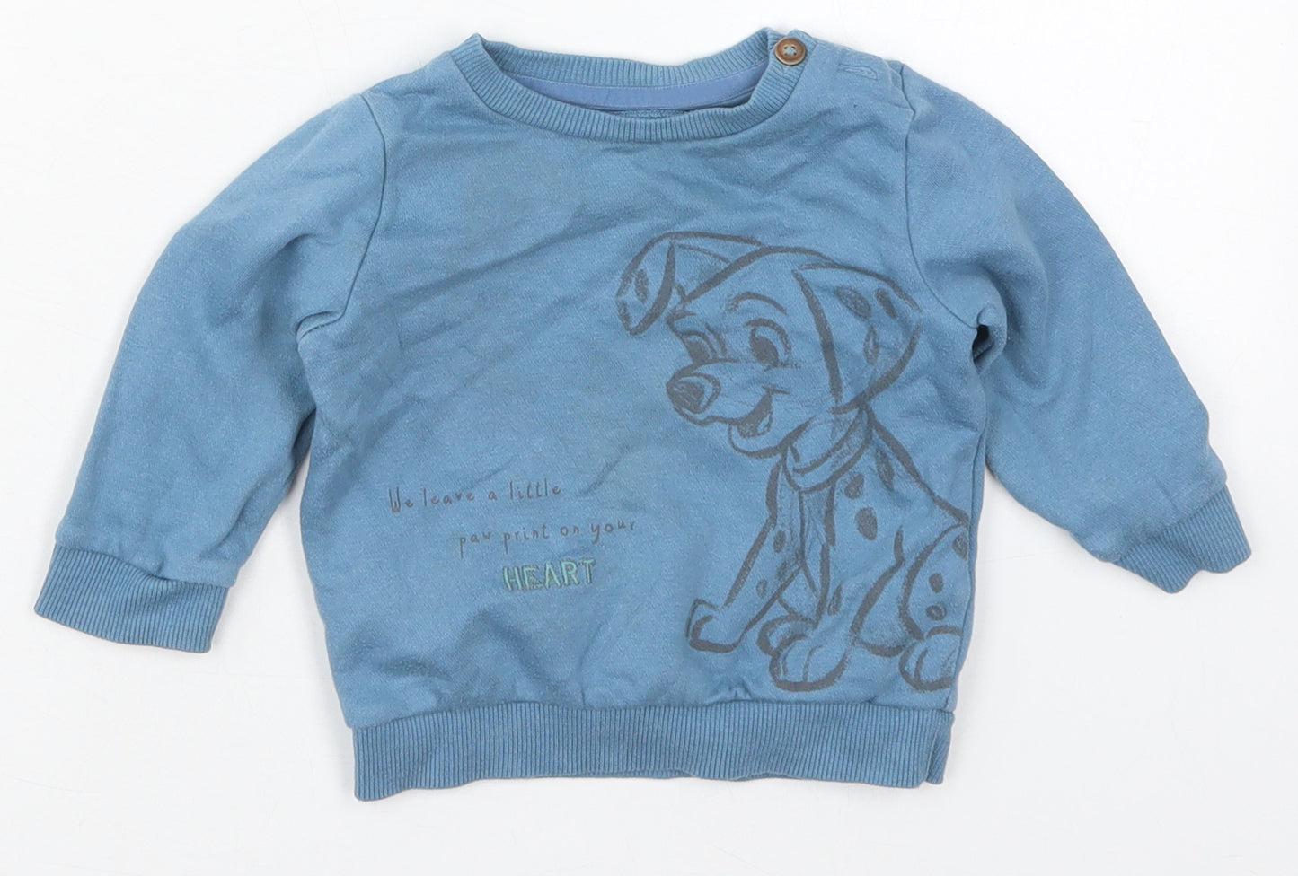 F&F Boys Blue  Cotton Basic T-Shirt Size 3-6 Months Crew Neck Pullover - Dalmation