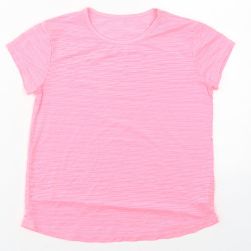 Dunnes Girls Pink Striped Polyester Basic T-Shirt Size 9-10 Years Crew Neck Pullover