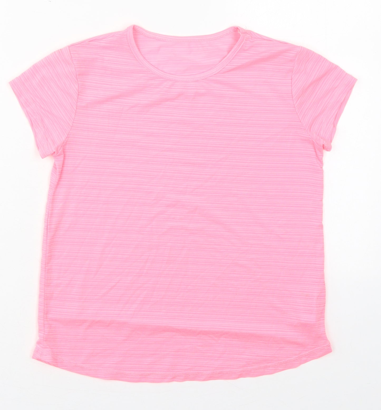 Dunnes Girls Pink Striped Polyester Basic T-Shirt Size 9-10 Years Crew Neck Pullover